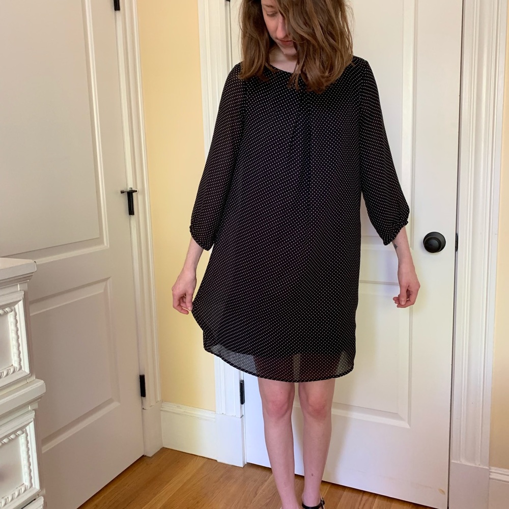 H&M Black 3/4 Sleeve Dress With White Dots